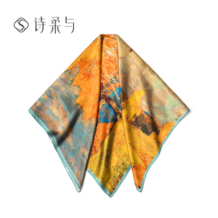 桑蚕丝高端丝巾春夏季 印花装 饰大方巾围巾女春夏秋季 百搭 新款