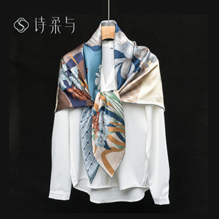 通勤印花丝巾披肩女 薄款 百搭气质女士大方巾100%桑蚕丝夏季 新款