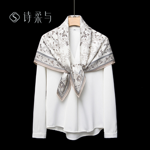 生日礼物送妈妈婆婆双面意萝100%桑蚕丝大方巾杭州丝绸秋季 真丝