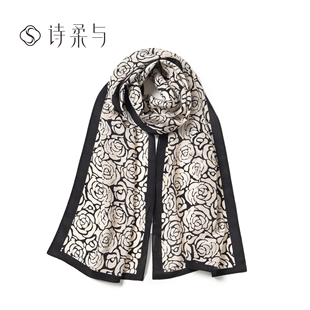 新品 配饰送礼 首发真丝女士长巾山茶花印花优雅百搭亲肤舒适时尚