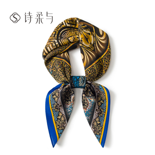 通勤百搭腰果花女士丝巾真丝方巾桑蚕丝双绉缎高级感装 饰领巾