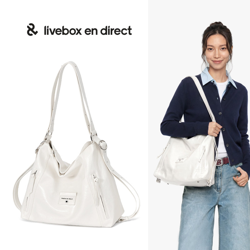 LIVEBOX白色多用托特包女大容量包包hobo单肩斜挎包通勤双肩包