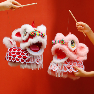 新年新款非遗传统国潮醒狮花灯儿童diy灯笼手工材料包拍照道具
