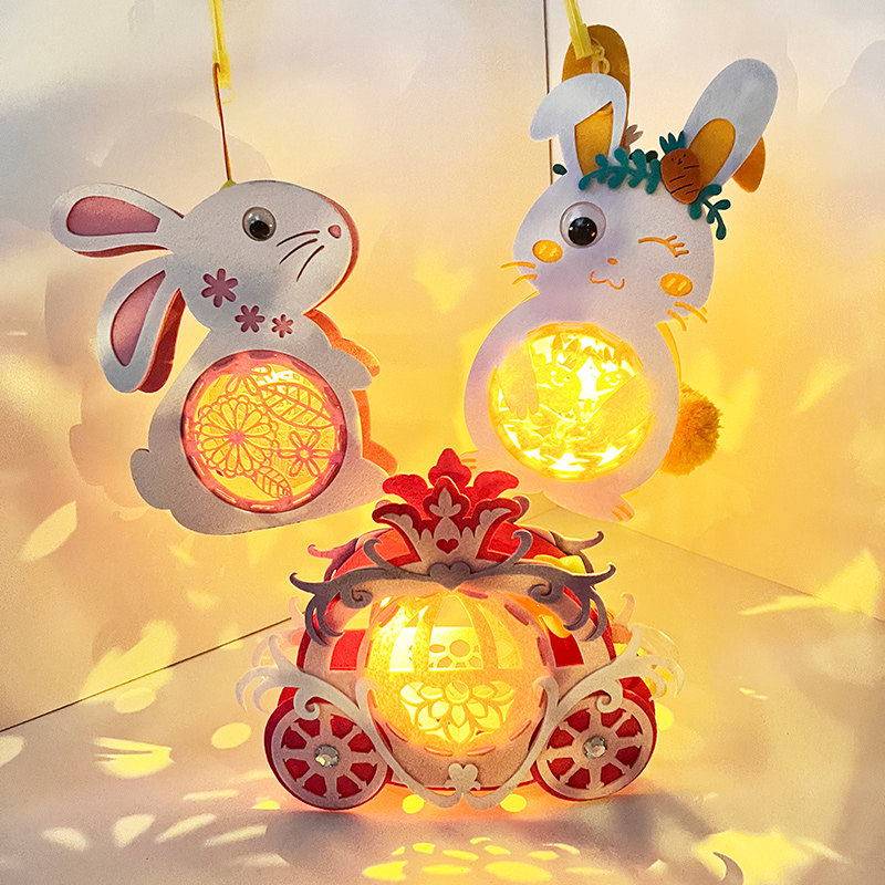2026年新年儿童卡通兔子灯笼手工DIY制作手提发光恐龙小花灯装饰