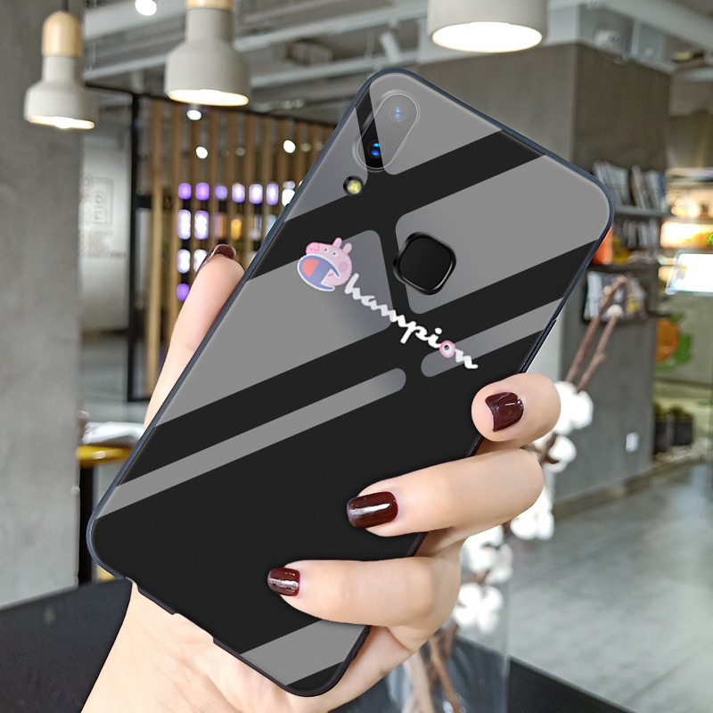 网红小猪佩奇vivoZ1i镜面玻璃vivo手机壳Y85A抖音V9情侣NEX男女z1