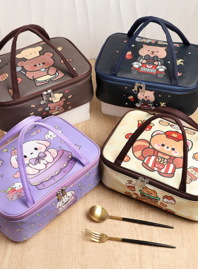 pu手提饭盒袋卡通便当包铝箔加厚餐盘包保温包学生手拎包午餐包