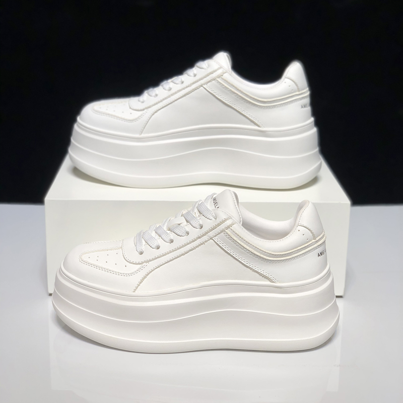 欧洲站真皮厚底松糕鞋女2025秋季新款增高休闲运动板鞋百搭小白鞋