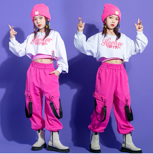 女童爵士舞服装儿童演出服Jazz露肚脐套装走秀hiphop嘻哈潮服