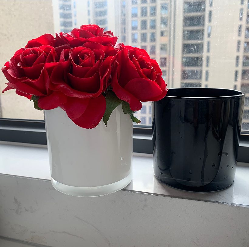 北欧小众黑色直筒玻璃花瓶花束摆件家居桌面装饰玫瑰仿真花插花器