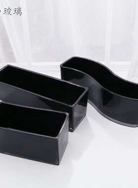 黑色长方形玻璃花瓶白色花盆简约现代插花桌面样板房客厅家居饰品