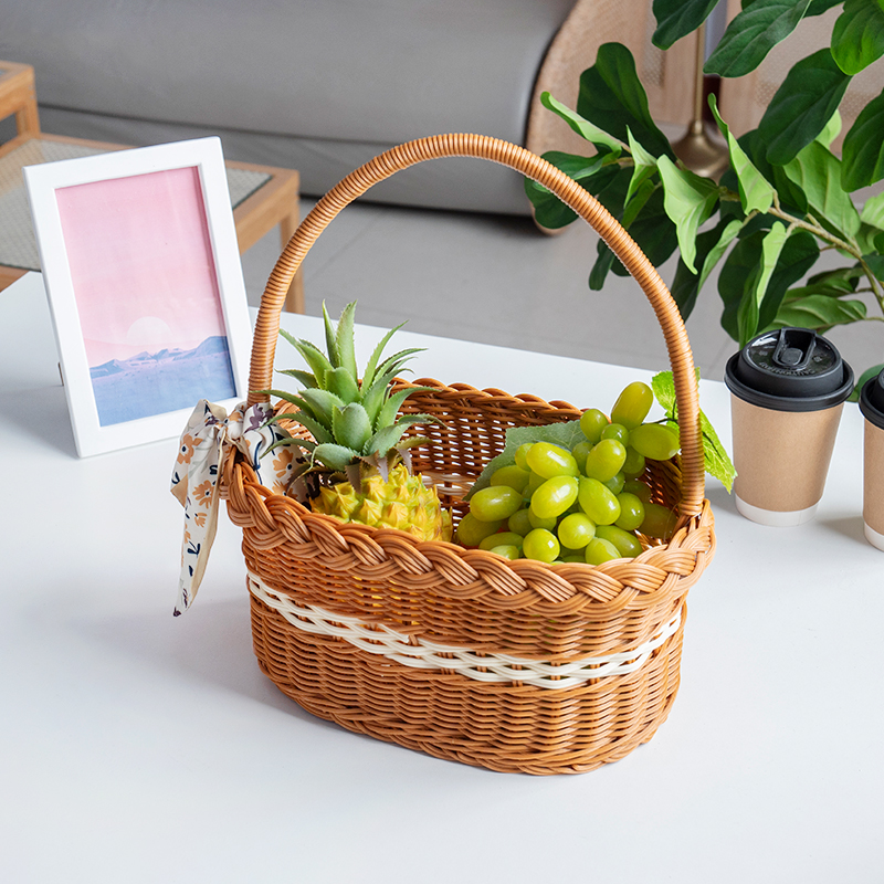 金柳家居仿腾手工编织带丝巾篮子