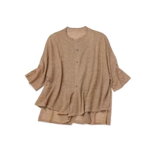 姿态如烟 80支精纺羊绒七分袖开衫宽松版型落肩袖慵懒随意风