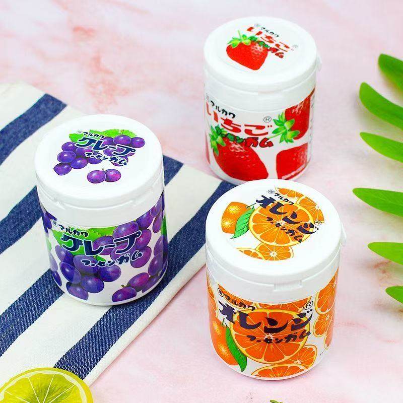 日本丸川口香糖罐装橘子味桔子味胶姆糖葡萄味草莓味口香糖130g