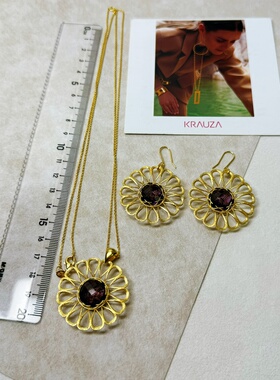 意大利进口 专柜新款 925银镀金花丝套装 耳坠 项链