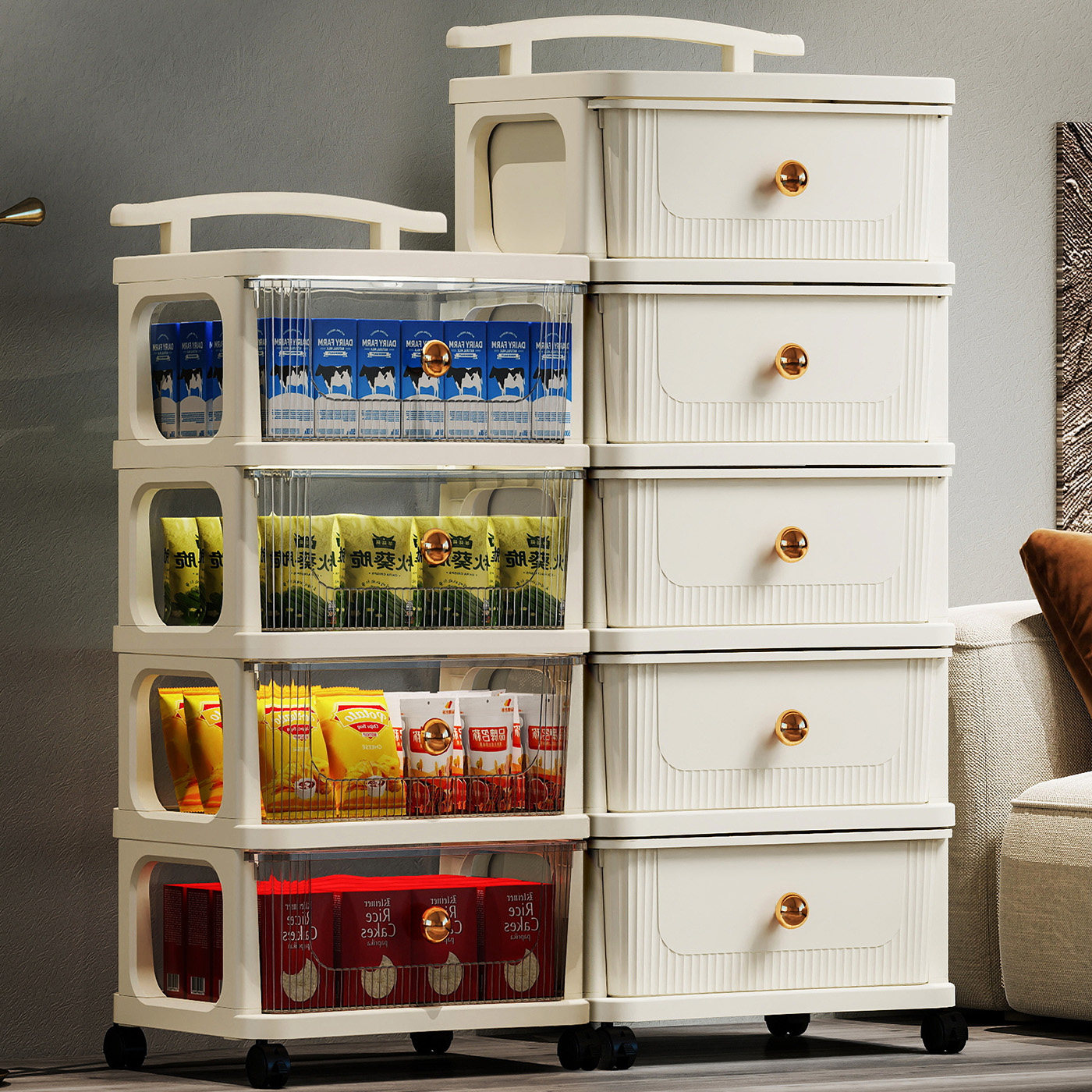小推车置物架落地抽屉式零食架子家用多层婴儿收纳玩具杂物储物柜,收纳整理,整理架/置物架/收纳架,淘宝优惠券,粉丝福利购,淘宝优惠卷
