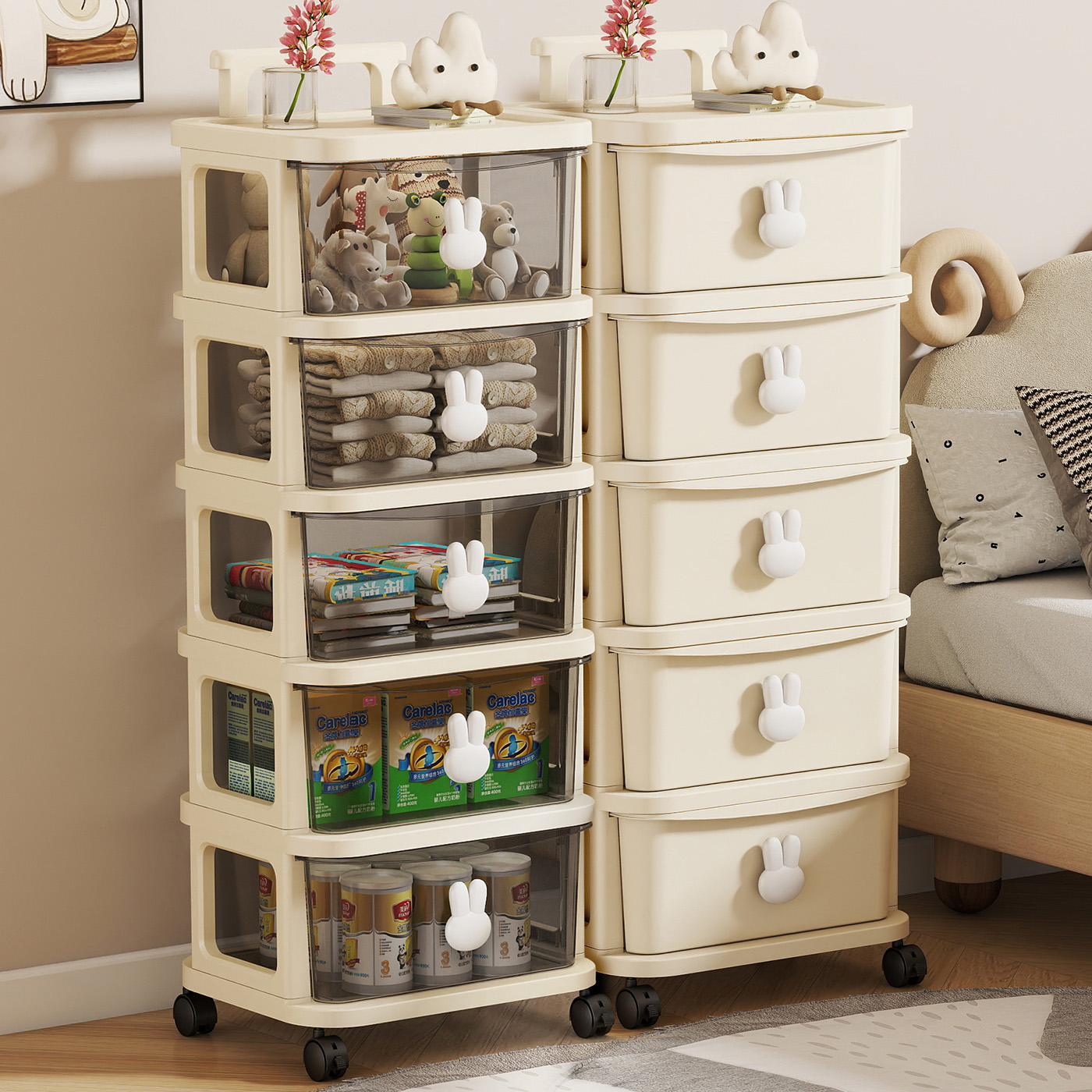 38cm宽透明带轮抽屉收纳柜可移动