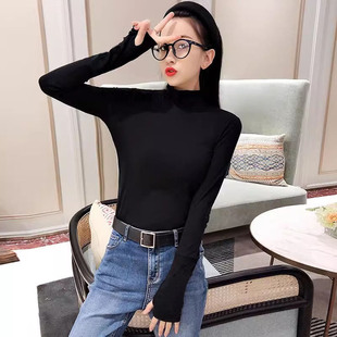 带手套秋衫女手指洞秋衣加厚内搭护手长袖t恤漏大拇指洞打底衣服