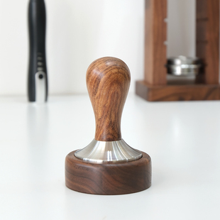 咖啡压粉锤布粉器底座压粉器填压器圆形实木收纳垫58mm胡桃木托