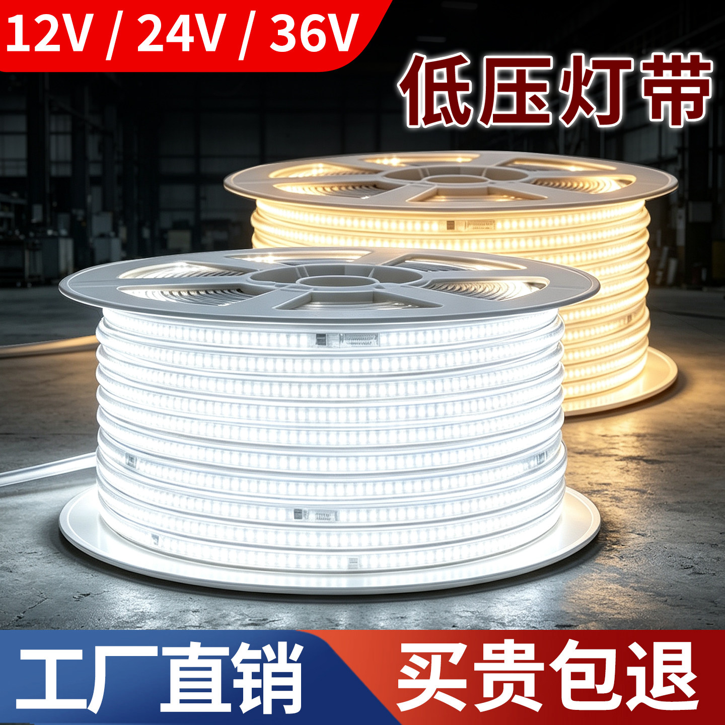 低压灯带led工程超亮工地隧道商用24V户外防水地下室外36V线灯条