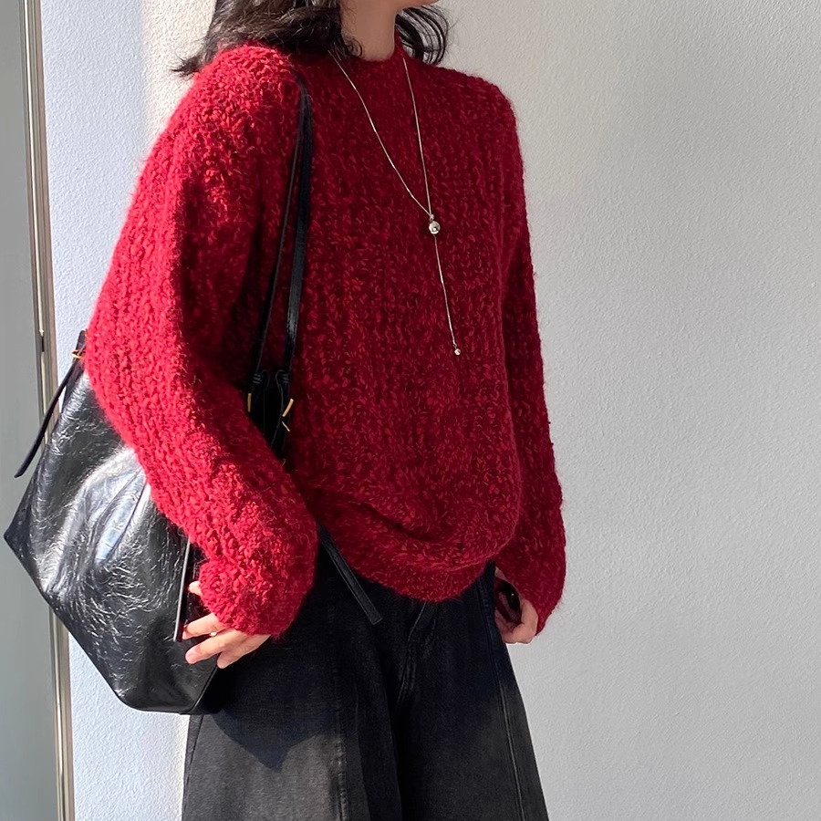 新年红慵懒风气质时尚麻花针织衫