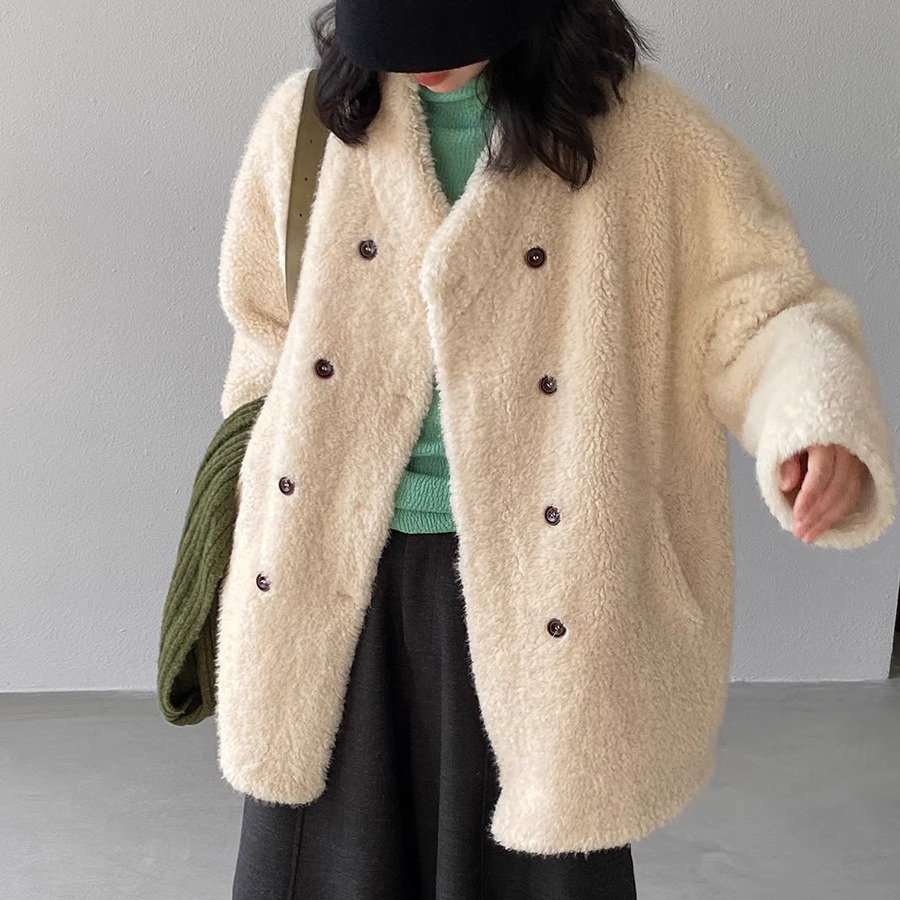 羊羔毛外套女中长款泰迪熊大衣