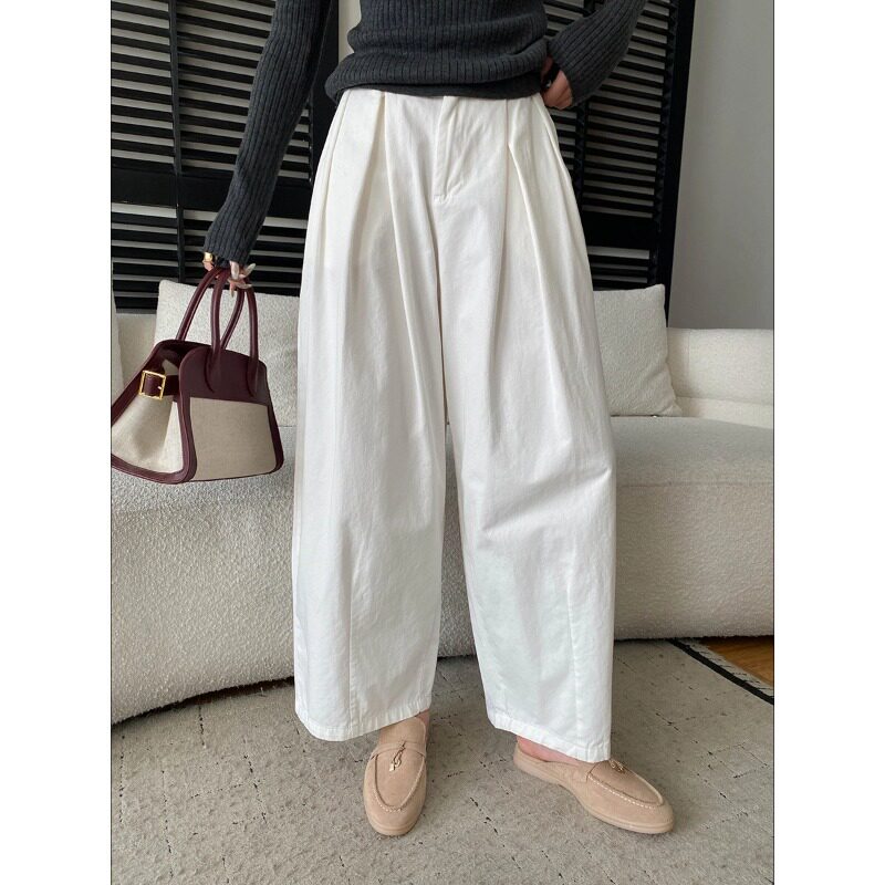 早春季简约风高腰阔腿裤女西裤薄款宽松直筒休闲裤显瘦百搭长裤子