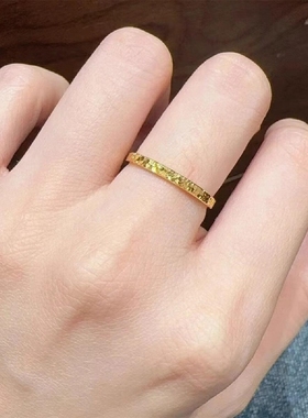 仿真黄金色沙金镀金碎碎冰戒指男女情侣对戒满天星爆闪指环