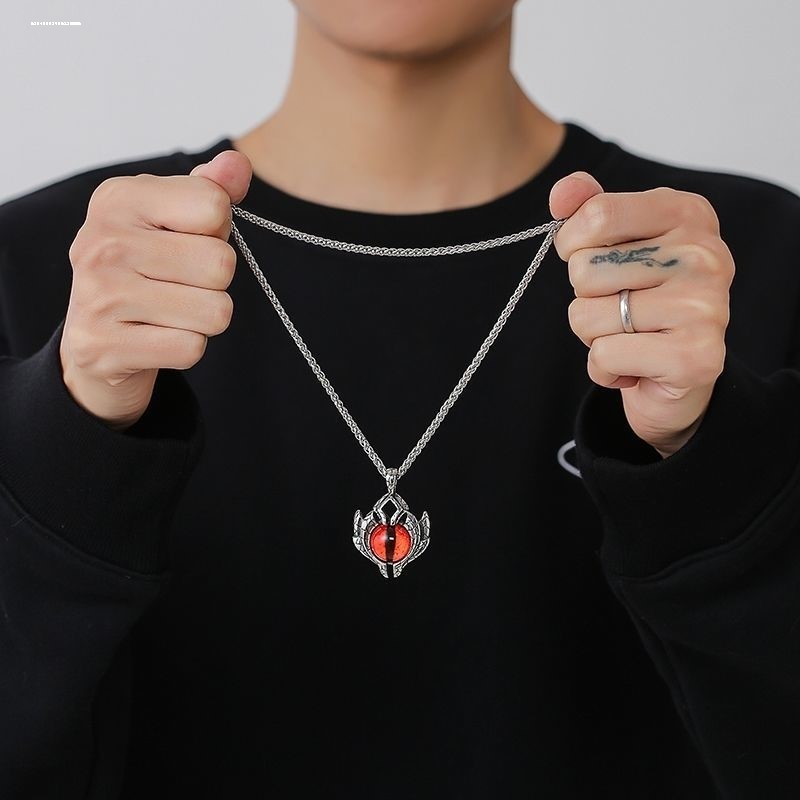 欧美复古简洁朋克风恶魔之眼项链合金吊坠不锈钢链条