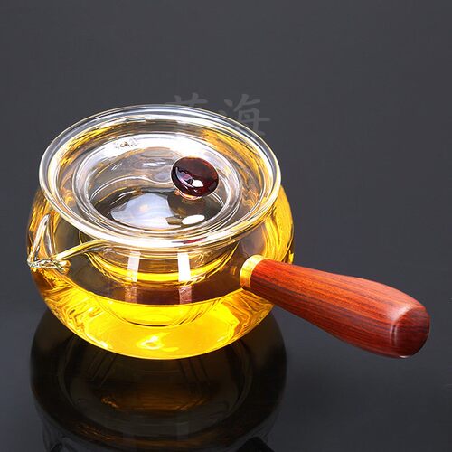 木柄煮茶壶侧把高硼硅玻璃茶壶