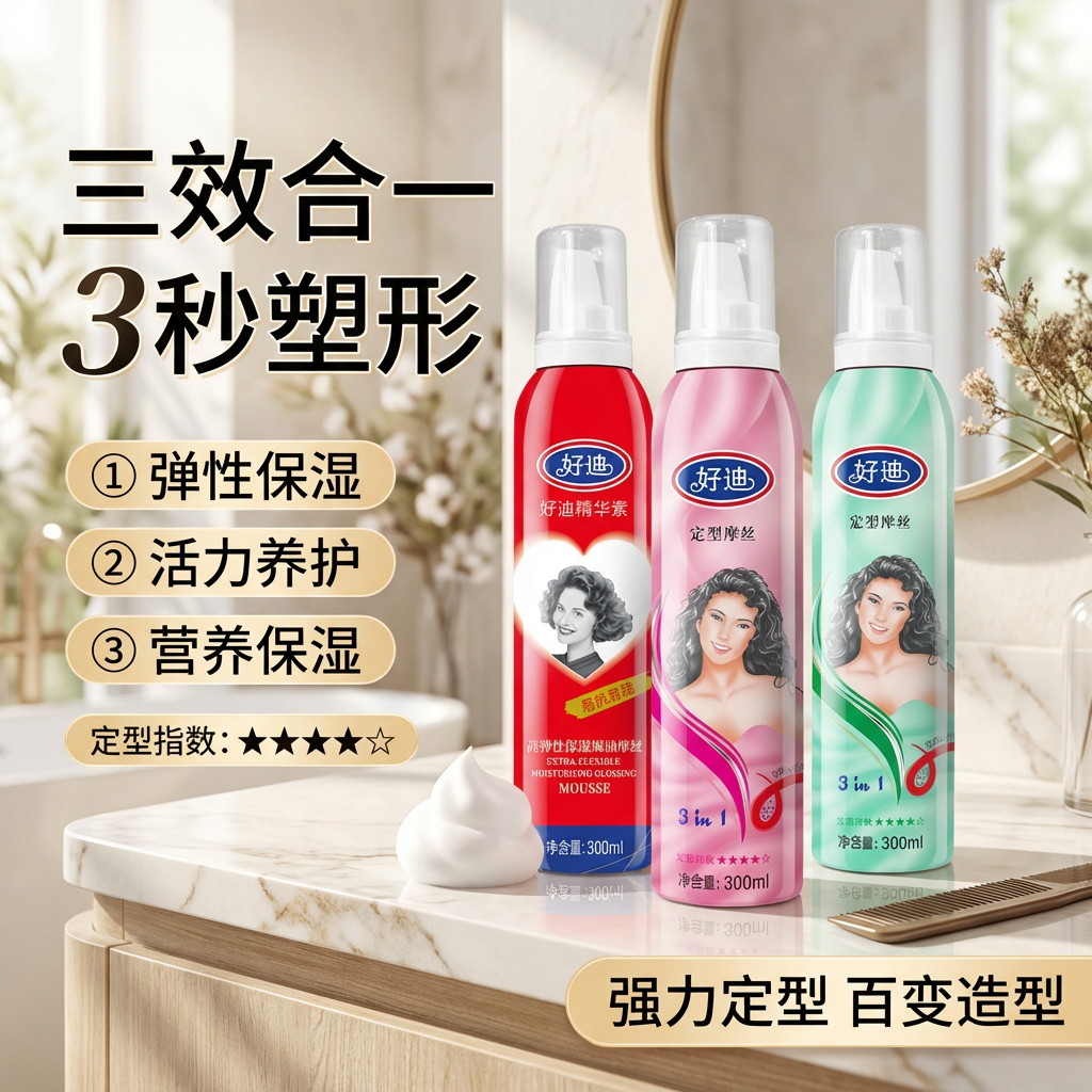 好迪保湿焗油持久定型摩丝蓬松泡沫喷雾卷发头发造型男士女发蜡胶