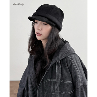 陆与山屿褶皱毛呢贝雷帽冬季保暖INS风山本暗黑设计感小众鸭舌帽