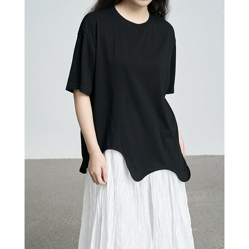 波浪下摆不规则打底T恤