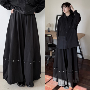 纽扣 宽松bf慵懒风裤 下摆纽扣大裤 裙裤 子 腿可收脚工装 陆与山屿