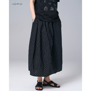 陆与山屿立体裁剪分割水洗条纹黑色裙子夏山本暗黑百褶a字半身裙