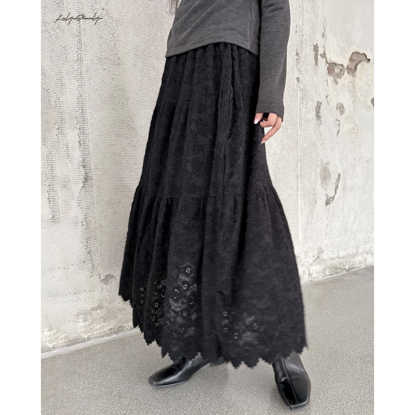 【植绒】勾花蕾丝加绒加厚半身裙