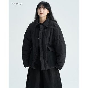 陆与山屿两侧大口袋绗线短款 棉衣山本暗黑棉袄 棉服外套女新款 冬季