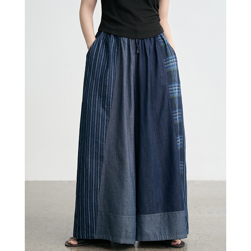 陆与山屿小众拼接阔腿牛仔裤