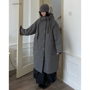 陆与山屿【延续款】一件过冬两侧大口袋阔版加厚纽扣长款棉衣棉服