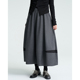 陆与山屿2025年秋冬季 撞色拼接呢料半身裙女士a字长裙黑色百褶裙
