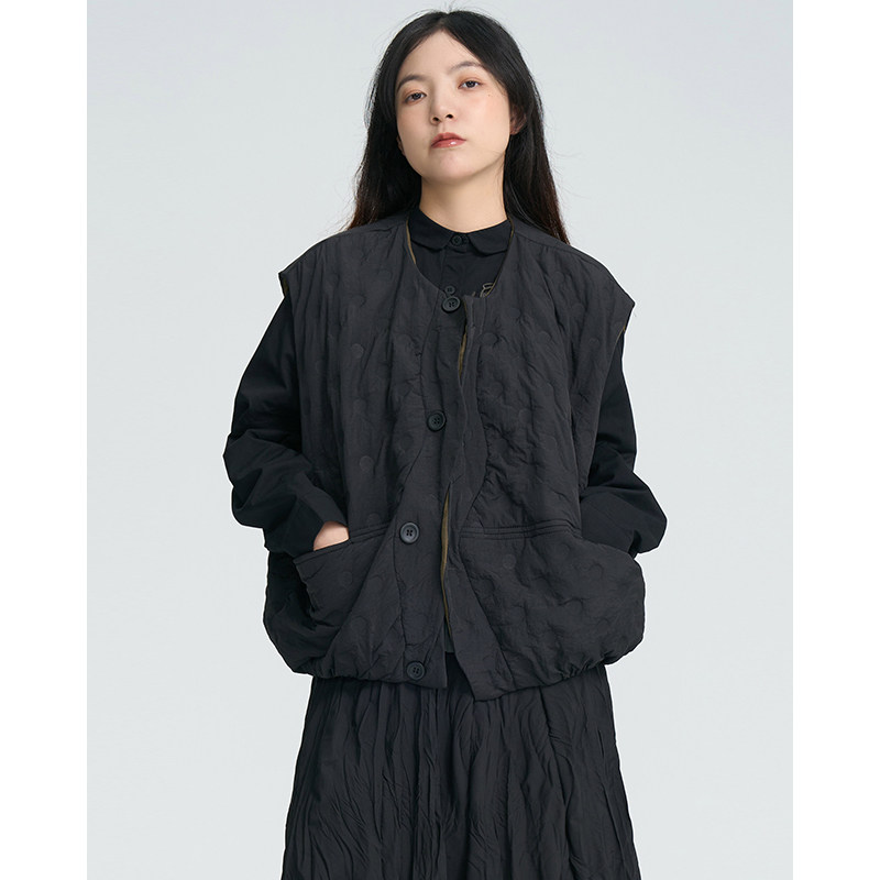 陆与山屿加棉暗纹2025年新款女士独特别致叠穿马甲秋冬季坎肩外穿