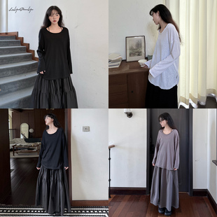 陆与山屿【留白】三色宽松斜开叉下摆T恤打底绝美巨好看的小上衣