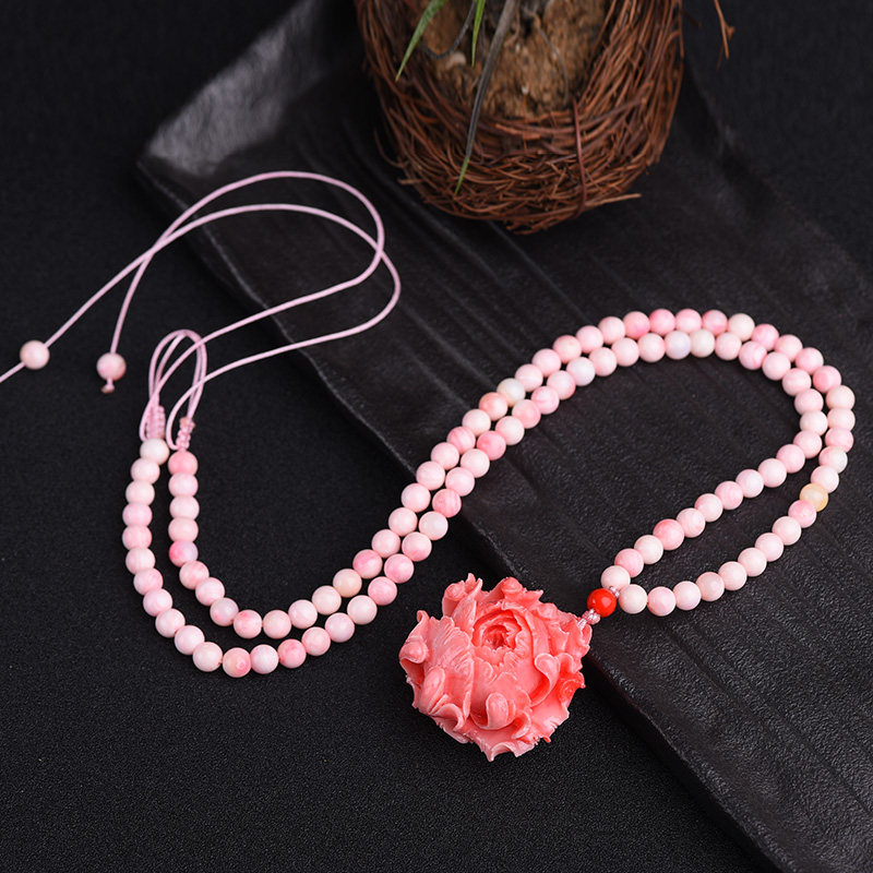天然 大众品质 女皇贝 四季项链 毛衣饰品 桃粉吊坠 手工编织学生