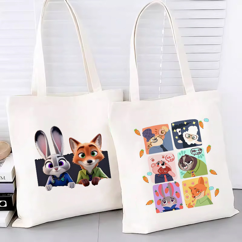 疯狂动物城定制单肩帆布包带拉链外出便携动漫周边手提购物托特袋