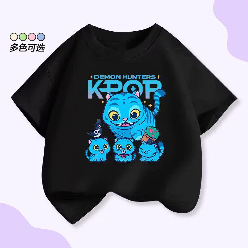 kpop猎魔女团周边儿童短袖t恤跨境demon hunters夏季上衣半袖纯棉