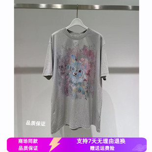 25夏新浅灰纯棉印花百搭宽松短袖 MM麦檬同款 T恤女上衣4G5101881