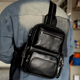 麦为多功能款 大胸包迷你双肩单肩斜挎包 男女通用牛皮包真皮男士