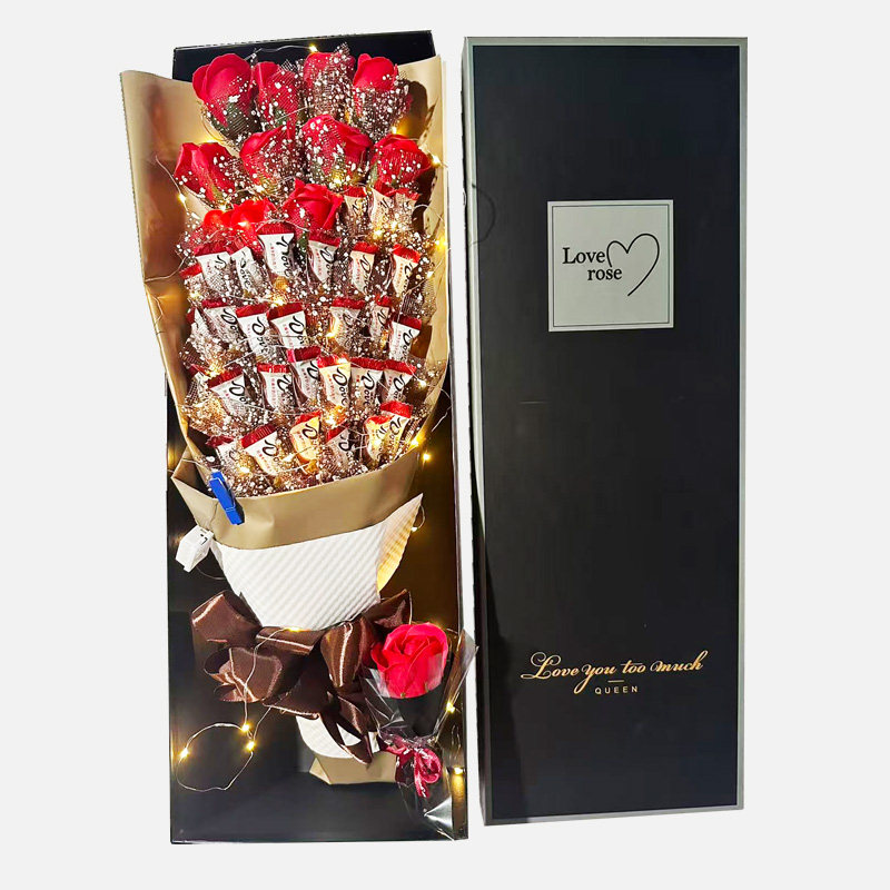 新年情人节发光德芙巧克力玫瑰花束礼盒送男女朋友闺蜜生日表白礼