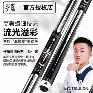李斯北极星台球杆九球黑八大头球杆雕刻镶嵌中式高端黑檀木桌球杆