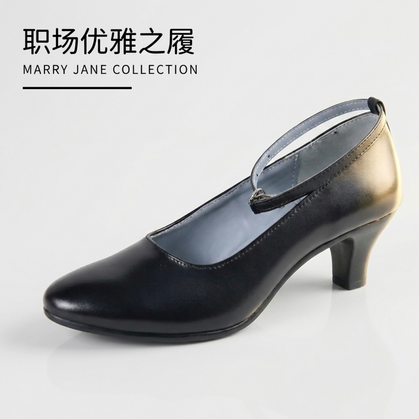 正品春秋皮鞋女夏季常服黑皮鞋真皮制式正装单皮鞋中高跟礼服皮鞋