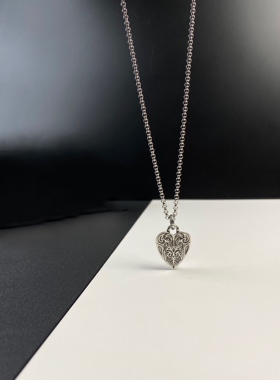 纯银做旧心形项链吊坠